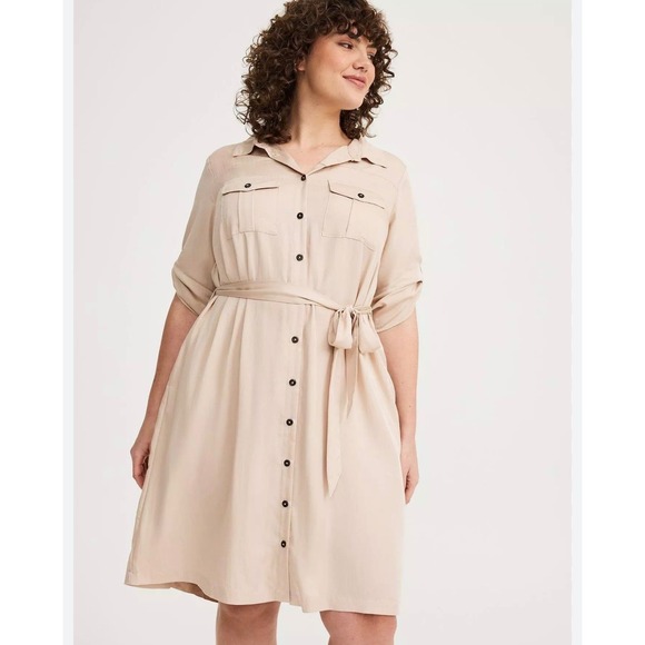 torrid Dresses & Skirts - New Torrid Tan Mini Waist-Tie Shirt Dress – Size 4X